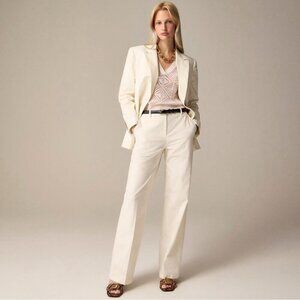 J Crew Womens Full Length Wide Leg Trouser Sz 10 Natural Ivory Cotton Linen Pant
